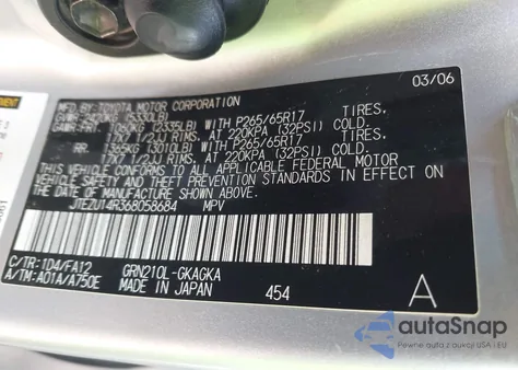 2006 Toyota 4Runner Sr5 V6 from USA, damaged, VIN JTEZU14R368058684